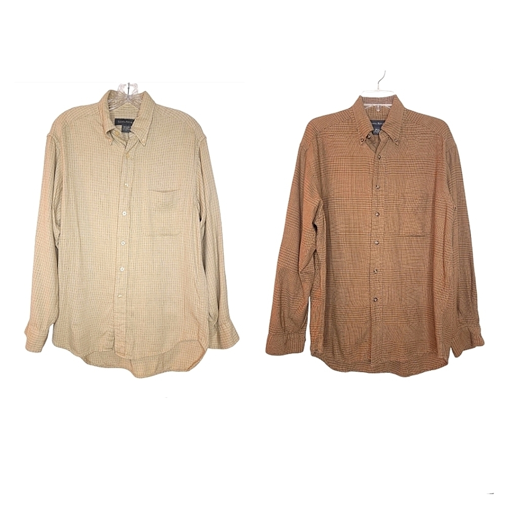 Men's Casual Button-Down Shirts - Beige and Brown